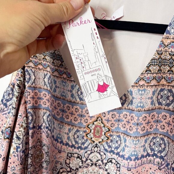 Parker Womens Cold Shoulder Shift Cocktail Mini Dress Multi XS Lined Printed NWT - Picture 5 of 11